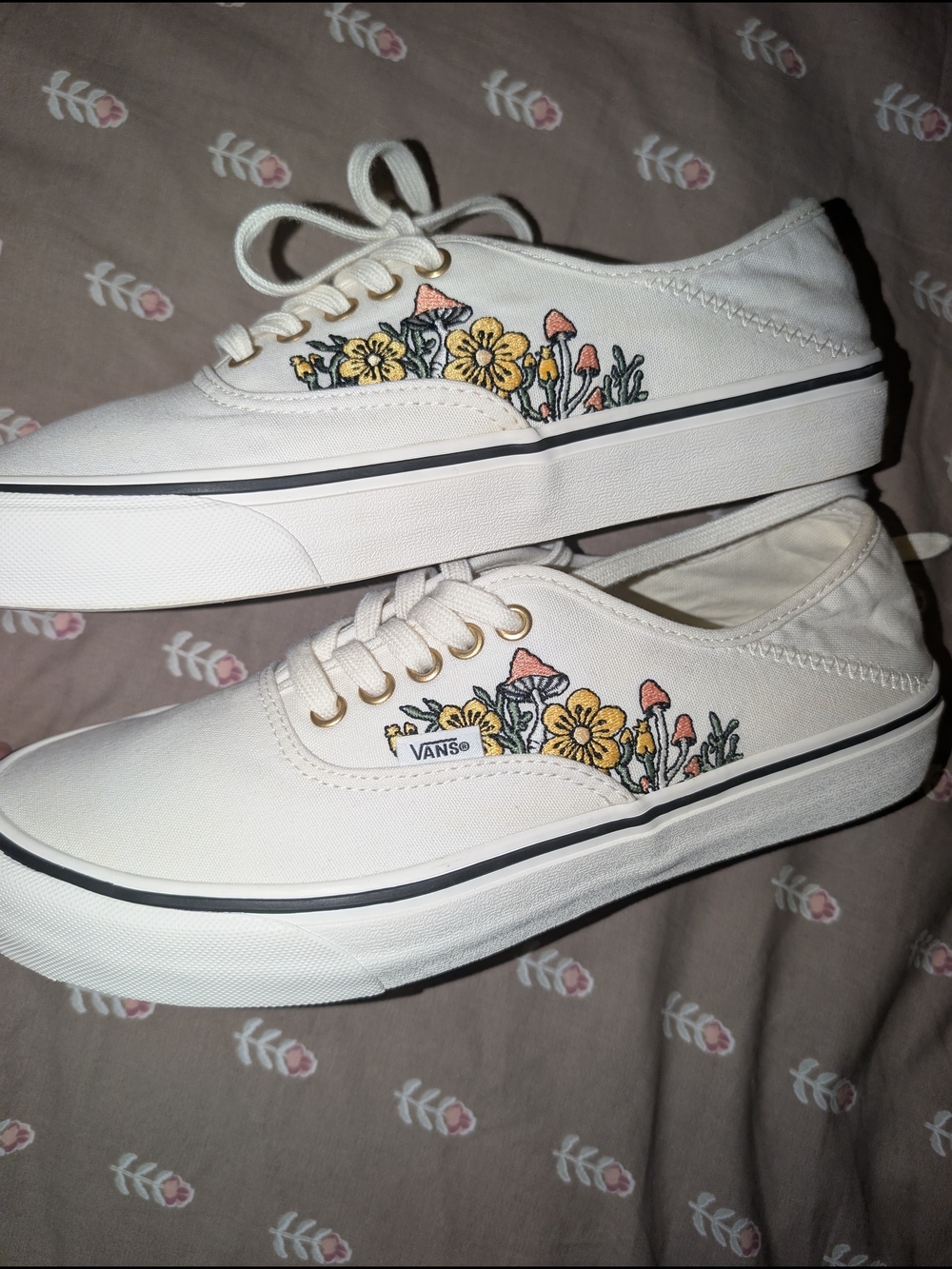 Vans White Canvas Sneakers with Yellow Floral Embroidery